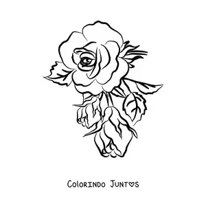 Desenho para colorir de uma rosa grande simples com folhas