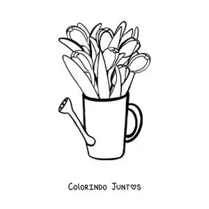 Desenho para colorir de um buquê de tulipas em um regador