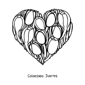 Desenho para colorir de um coração de tulipas