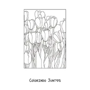 Desenho para colorir de um campo de tulipas