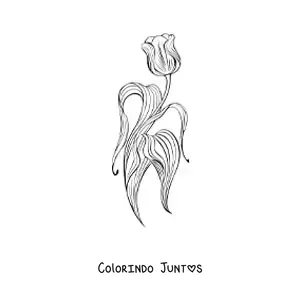 Desenho para colorir de uma tulipa com folhas