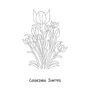 Desenho para colorir de várias tulipas com folhas