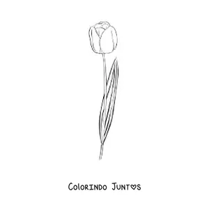 Desenho para colorir de uma tulipa pequena com uma folha