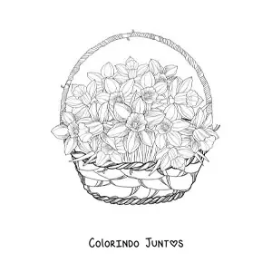 Desenho para colorir de uma cesta de orquídeas cattleya