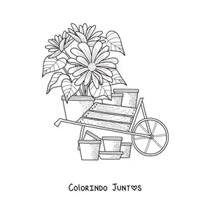 Desenho para colorir de uma carroça com margaridas