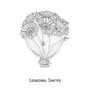 Desenho para colorir de um buquê de margaridas com folhas