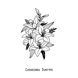 Desenho para colorir de vários lírios lindos com folhas