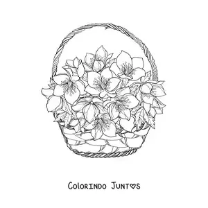 Desenho para colorir de uma cesta cheia de lírios