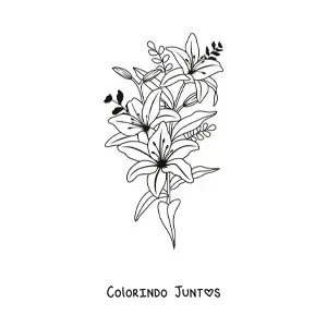 Desenho para colorir de três lírios lindos com folhas