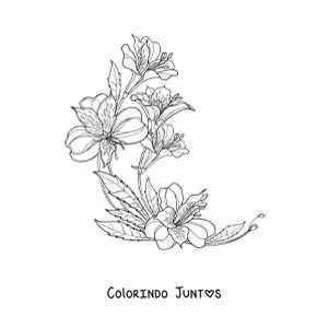 Desenho para colorir de cinco lírios realistas lindos com folhas