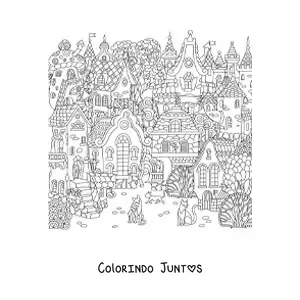 Desenho para colorir de várias casas bonitas