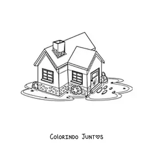 Desenho para colorir de uma casa com chaminé