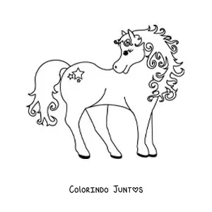 Desenho para colorir de um pônei olhando para trás com uma estrela na coxa