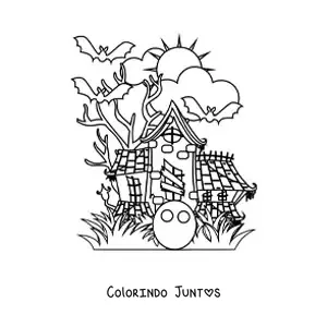 Desenho para colorir de uma casa assombrada à noite