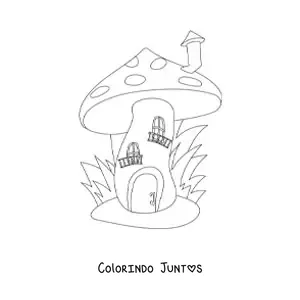 Desenho para colorir da casa de um duende em forma de cogumelo com chaminé