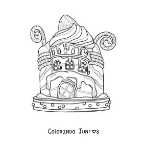 Desenho para colorir de uma casa feita de doces