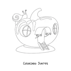 Desenho para colorir de uma casa de fadas em uma maçã