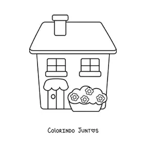 Desenho para colorir de uma casa simples com uma chaminé