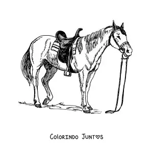 Desenho para colorir de um cavalo selado com as rédeas soltas