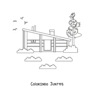 Desenho para colorir de uma casa moderna com uma chaminé