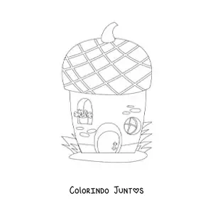 Desenho para colorir de uma casa de fadas em uma bolota