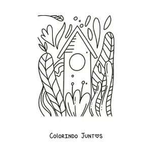 Desenho para colorir de uma casa bonita com um jardim