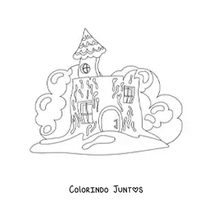 Desenho para colorir de uma casa assombrada abandonada