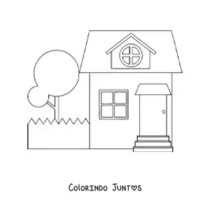 Desenho para colorir de uma casa simples com um pátio