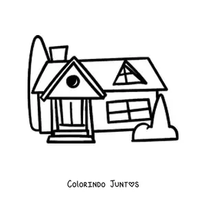 Desenho para colorir de uma casa simples com arbustos