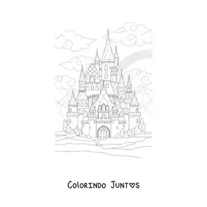 Desenho para colorir de um castelo de conto de fadas