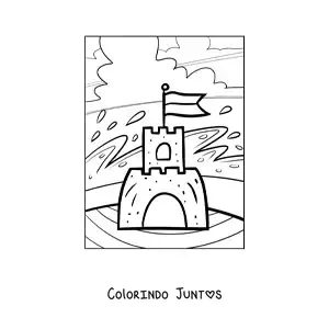 Desenho para colorir de um castelo de areia na praia