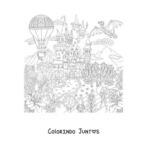 Desenho para colorir de um castelo de fantasia medieval