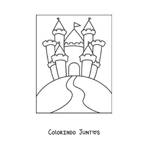 Desenho para colorir de um castelo em uma colina
