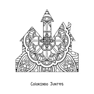 Desenho para colorir de um castelo de mandala