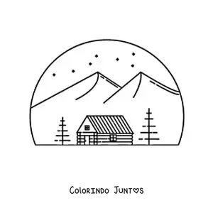 Desenho para colorir de uma cabana em uma montanha