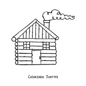 Desenho para colorir de uma cabana de madeira com uma chaminé