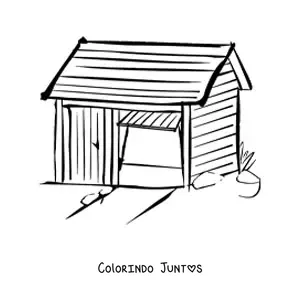 Desenho para colorir de uma cabana construída com madeira