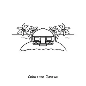 Desenho para colorir de uma choça em uma ilha