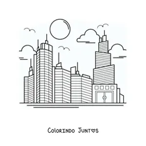 Desenho para colorir de vários arranha-céus em uma cidade