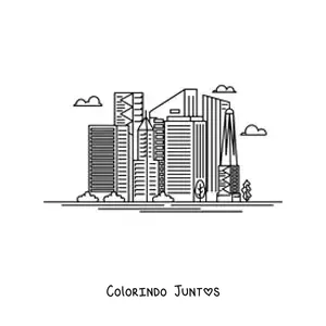 Desenho para colorir de uma cidade moderna com arranha-céus