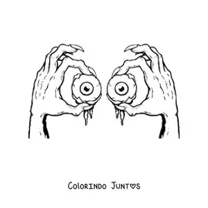 Desenho para colorir de 2 mãos assustadoras segurando globos oculares