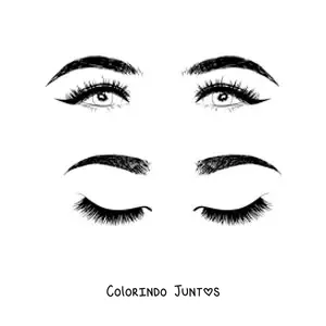 Desenho para colorir de dois pares de olhos e sobrancelhas realistas de mulher com uma maquiagem linda