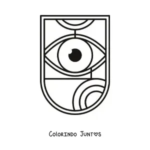 Desenho para colorir de um escudo com um olho e figuras geométricas