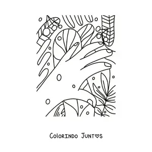Desenho para colorir de mão bonita com plantas ao fundo