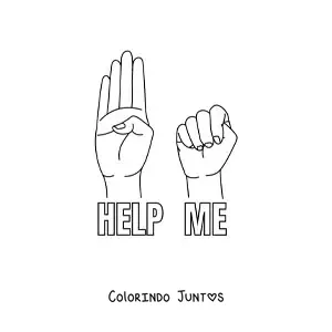 Desenho para colorir de mãos fazendo o sinal de ajuda para vítimas de violência de gênero