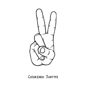 Desenho para colorir de uma mão fazendo o sinal da paz