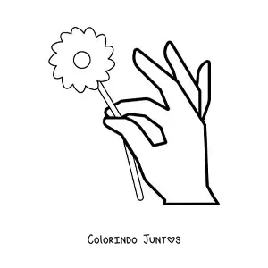 Desenho para colorir de uma mão segurando uma flor