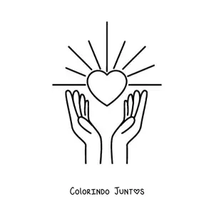 Desenho para colorir de um par de mãos segurando um coração