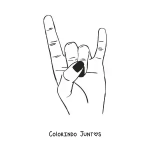 Desenho para colorir de uma mão com unhas pretas fazendo o sinal do rock
