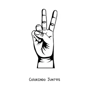 Desenho para colorir de uma mão fazendo o gesto do número dois